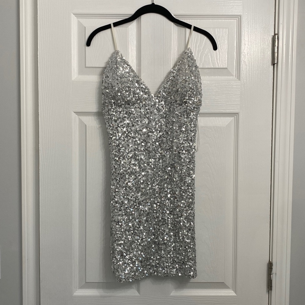 Silver Sequin Mini Dress